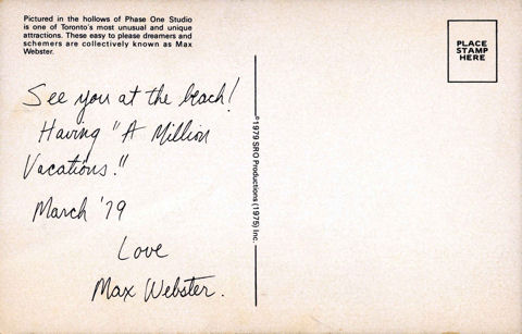 Back of Million Vacations postcard